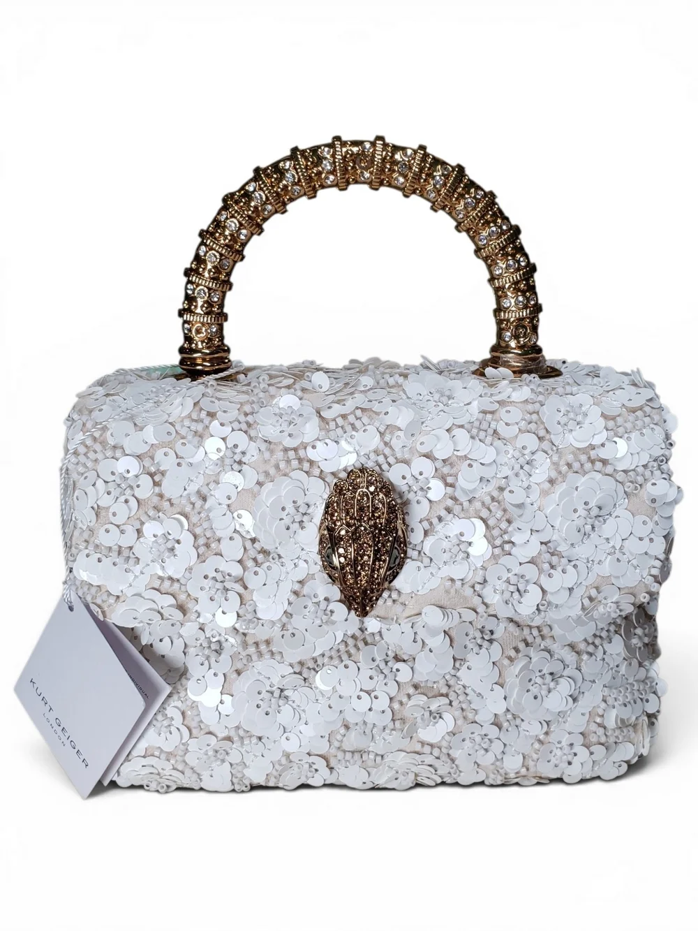 Kurt Geiger White Sequin Beaded Floral Top-Handle Satchel w/ Crossbody NWT! - Picture 3 of 17